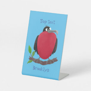 Funny magnificous frigate bird cartoon reclamebord met voetstuk
