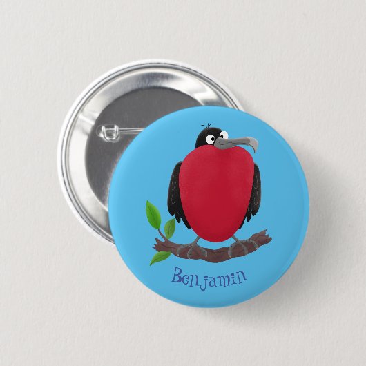 Funny magnificous frigate bird cartoon ronde button 5,7 cm (Voorkant /achterkant)