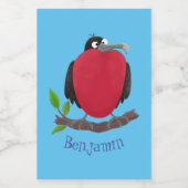 Funny magnificous frigate bird cartoon voedselcontainer etiket (Enkel label)