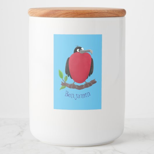 Funny magnificous frigate bird cartoon voedselcontainer etiket (Voorkant)