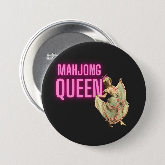 Funny Mahjong Queen Ronde Button 7,6 Cm (Voorkant /achterkant)