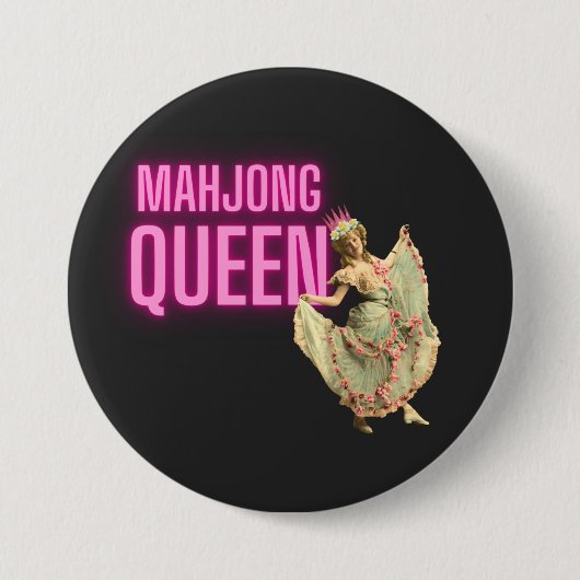 Funny Mahjong Queen Ronde Button 7,6 Cm (Voorkant)