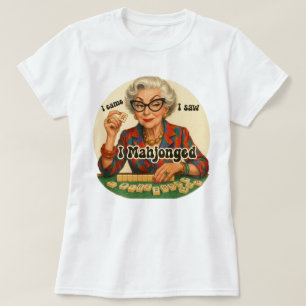 Funny Mahjong Speler Oma Illustratie T-Shirt