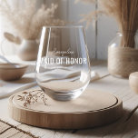 Funny Maid of Honor Voorstel Naam Wijnglas Zonder Voet<br><div class="desc">Funny maid of honour stemless wijnglas met hun naam,  de titel 'MAID OF HONOR',  en het gezegde (de favoriete) dat kan worden veranderd om elke persoonlijkheid van uw gekozen bruidsmeisjes aan te passen.</div>