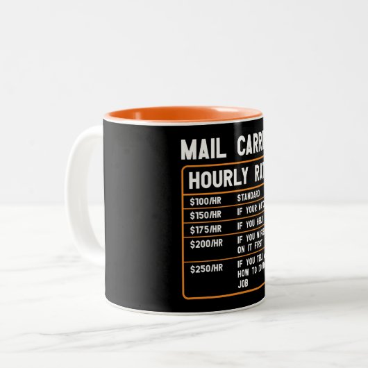 Funny Mail Carrier Hourly Rate Tweekleurige Koffiemok (Voorkant links)