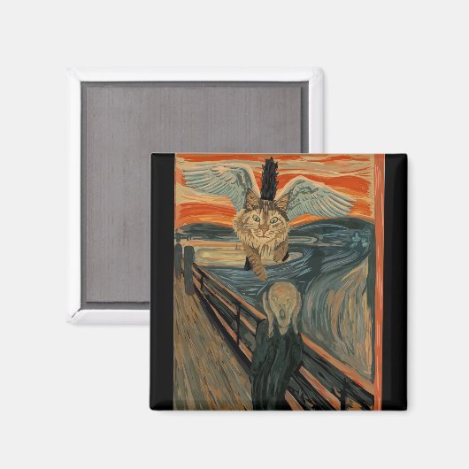 Funny Maine Coon Cat the Scream Magneet (Voorkant / Achterkant)