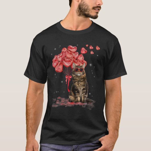Funny Maine Coon Heart Valentijnsdag Cat Dad mama T-shirt (Voorkant)