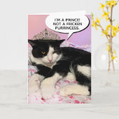 Funny Male Cat Wearing Tiara - geen prinses Kaart (Gele Bloem)