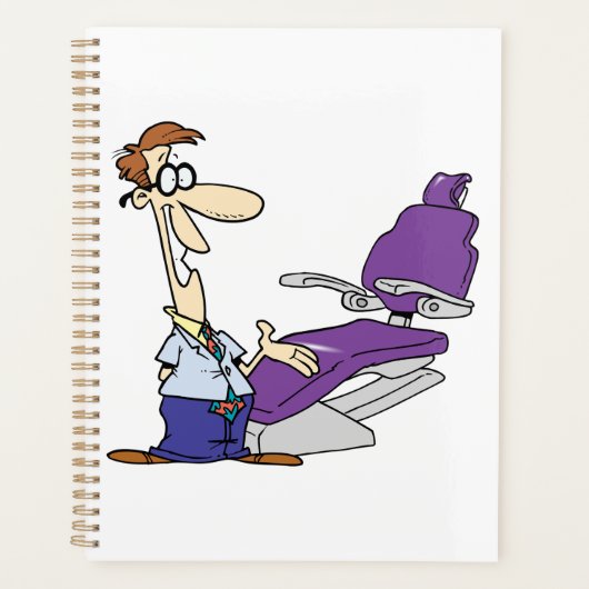 Funny Male Dentist and Purple Dental Chair Planner (Voorkant)