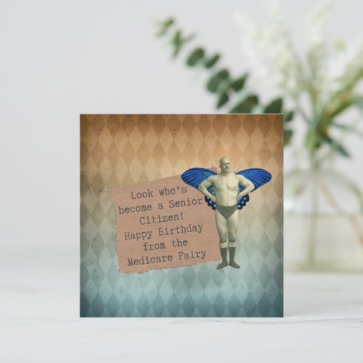 Funny  Male Fairy Senior Birthday Kaart (Staand voorkant)