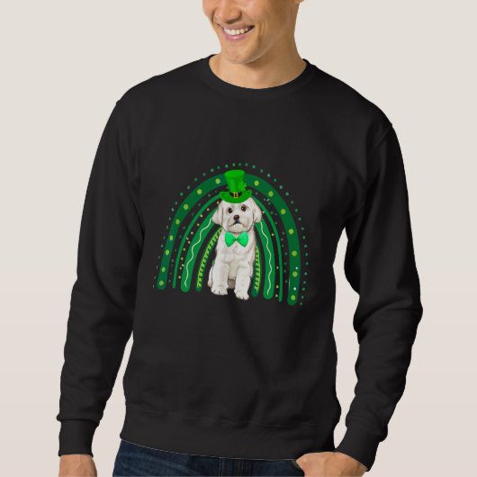 Funny Maltese Dog Green Rainbow Happy St Patricks Trui (Voorkant)