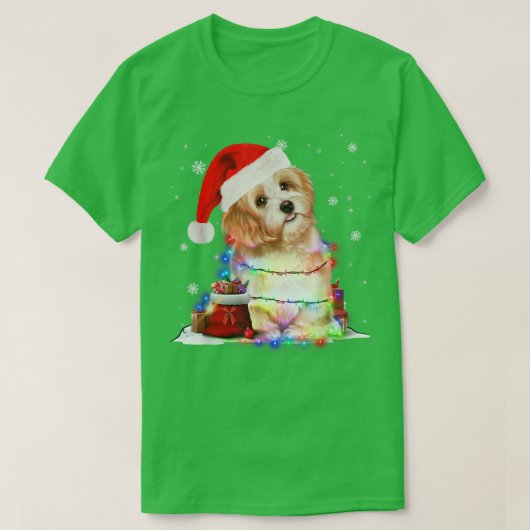 Funny Maltese hond Tree kerstlampjes pajam T-shirt (Design voorkant)