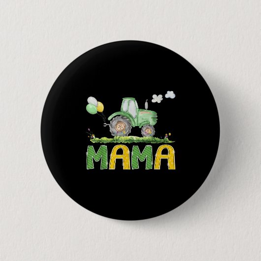Funny Mama Birthday Boy Tractor Farm Truck Matchin Ronde Button 5,7 Cm (Voorkant)