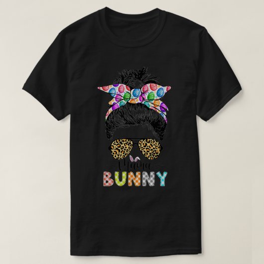 Funny Mama Bunny Leopard Messy Bun Happy Pasen T-shirt (Design voorkant)