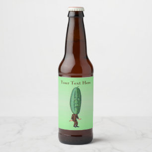 Funny Man Big Green Pickle Head Face in Suit Green Bier Etiket