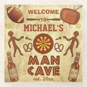 Funny Man Cave Custom Name : Beer Darts Sports TV Glazen Onderzetter