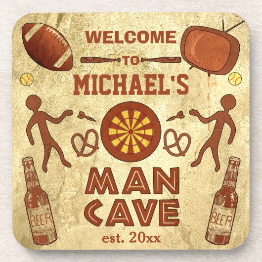 Funny Man Cave met Jouw naam Custom Bier Onderzetter (Voorkant)