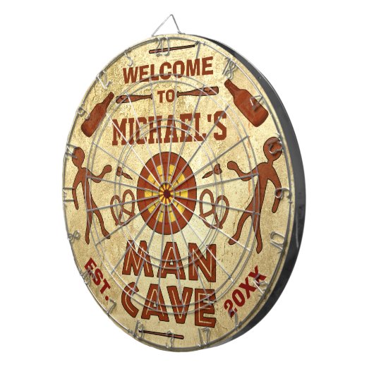 Funny Man Cave met Jouw naam Custom Dartbord (Voorkant Rechts)