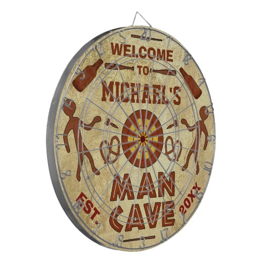 Funny Man Cave met Jouw naam Custom Dartbord (Voorkant Links)