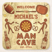Funny Man Cave met Jouw naam Custom Kartonnen Onderzetters (Voorkant)