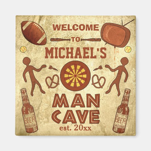Funny Man Cave met Jouw naam Custom Magneet (Voorkant)