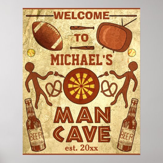Funny Man Cave met Jouw naam Custom Poster (Voorkant)