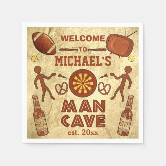 Funny Man Cave met Jouw naam Custom Servetten (Voorkant)