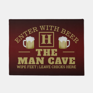 Funny MAN CAVE met Monogram en bier op BROWN Deurmat