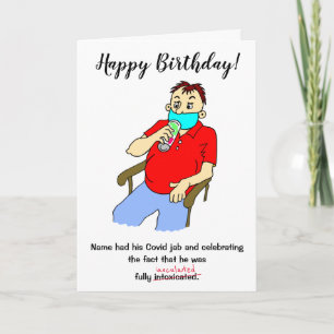 Funny Man Drink Covid Jab Birthday Card Kaart