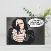 Funny Man Pointing Pistool Cartoon Kaart (Staand voorkant)