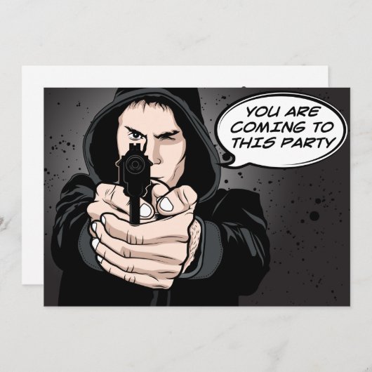 Funny Man Pointing Pistool Cartoon Kaart (Voorkant / Achterkant)