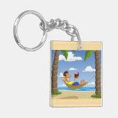 Funny Man Relaxing in Beach Hammock Sleutelhanger (Voorkant Links)