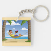 Funny Man Relaxing in Beach Hammock Sleutelhanger (Achterkant)