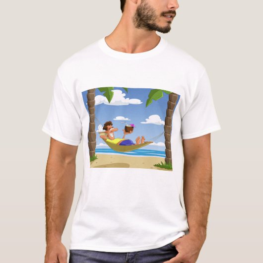 Funny Man Relaxing in Beach Hammock T-shirt (Voorkant)
