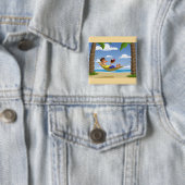 Funny Man Relaxing in Beach Hammock Vierkante Button 5,1 Cm (In situ)