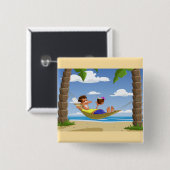Funny Man Relaxing in Beach Hammock Vierkante Button 5,1 Cm (Voorkant /achterkant)