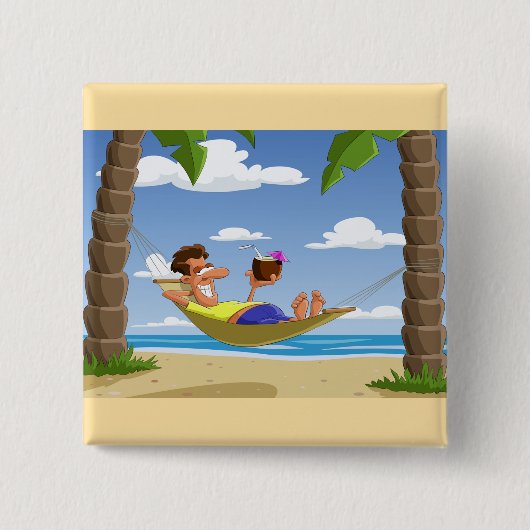 Funny Man Relaxing in Beach Hammock Vierkante Button 5,1 Cm (Voorkant)