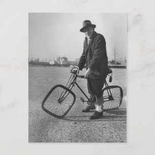  Funny Man Riding a Bike Square Wheels Briefkaart