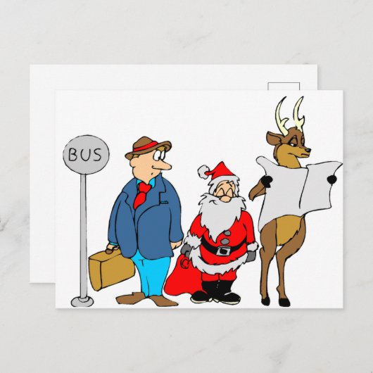 Funny Man Santa Reindeer bij de bushalte Briefkaart (Voorkant / Achterkant)