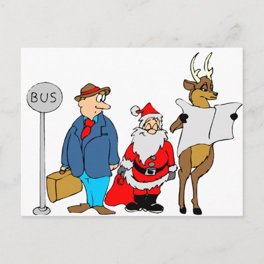 Funny Man Santa Reindeer bij de bushalte Briefkaart (Voorkant)