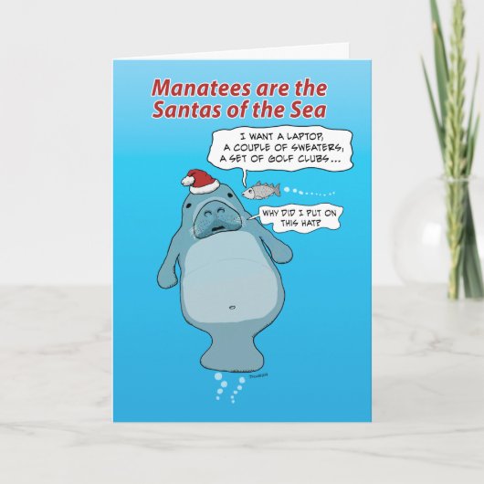 Funny Manatee Claus Kerstmis Feestdagen Kaart (Voorkant)