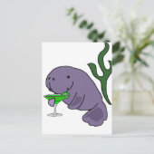 Funny Manatee Drink Margarita Cartoon Briefkaart (Staand voorkant)