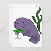Funny Manatee Drink Margarita Cartoon Briefkaart (Voorkant / Achterkant)