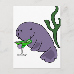 Funny Manatee Drink Margarita Cartoon Briefkaart