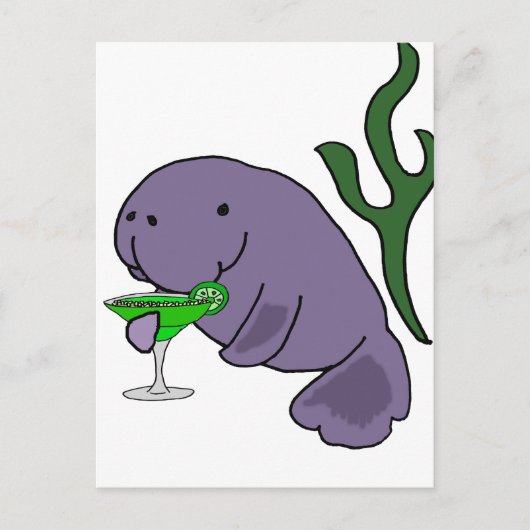 Funny Manatee Drink Margarita Cartoon Briefkaart (Voorkant)