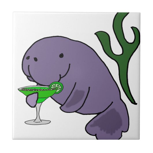 Funny Manatee Drink Margarita Cartoon Tegeltje (Voorkant)