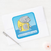 Funny Manatee in een Tea T-shirt Vierkante Sticker (Envelop)