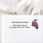 Funny Manatee in Santa Hat Kerst Cartoon Etiket (Insitu)