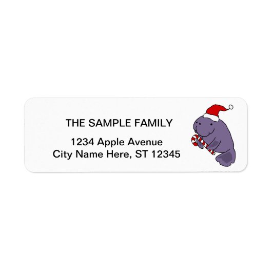 Funny Manatee in Santa Hat Kerst Cartoon Etiket (Voorkant)