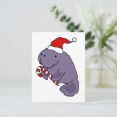 Funny Manatee in Santa Hat-kerstCartoon Briefkaart (Staand voorkant)